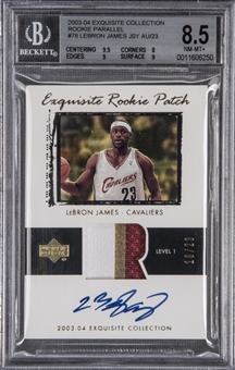 2003-04 UD "Exquisite Collection" Patch Parallel #78 LeBron James Signed Rookie Card (#16/23) – "Rookie Patch Parallel" (RPP) – BGS NM-MT+ 8.5/BGS 10